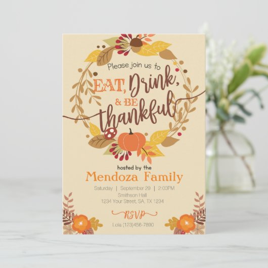 Dîner d'action de grâces Invitation, Invitation de (Debout devant)