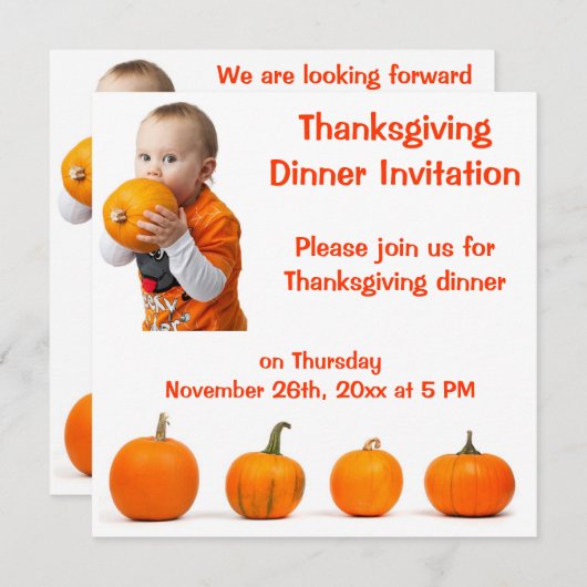 Dîner d'action de grâces Invitations bébé et Citro (Devant / Derrière)
