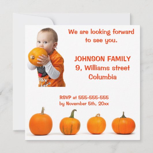 Dîner d'action de grâces Invitations bébé et Citro (Dos)