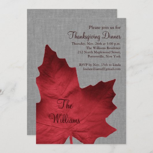 Dîner d'action de grise et rouge Invitation (Devant / Derrière)