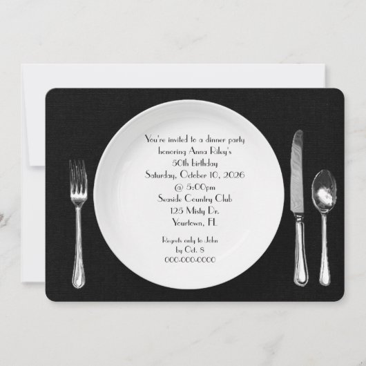Dîner d'anniversaire Invitation sur noir (Devant)