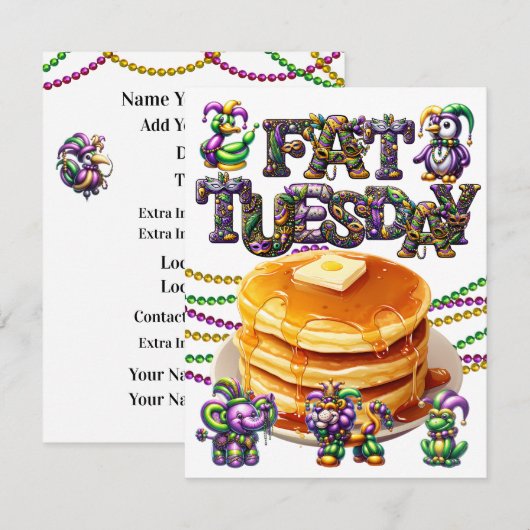 Dîner de crêpes - Invitation Mardi Gras (Devant / Derrière)