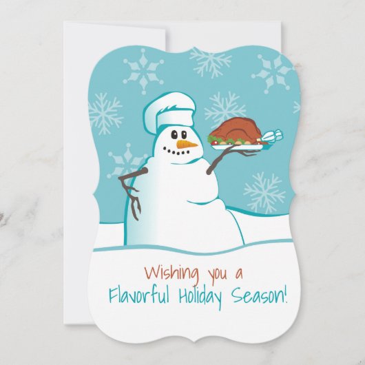 Dîner de dinde cuisinier Snowman carte de Noël cul (Devant)