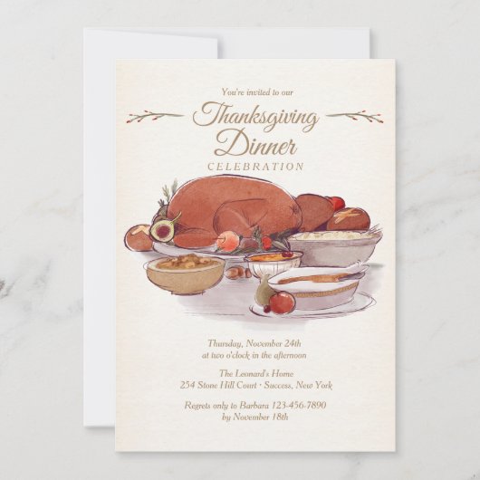 Dîner de dinde en aquarelle Invitation (Devant)