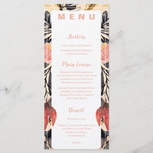 Dîner de mariage flou et noir Floral Menu (Devant)