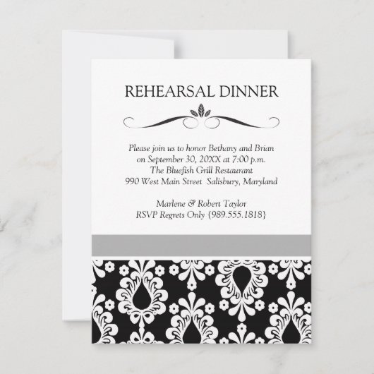 Dîner de Mariage noir et blanc Invitations (Devant)