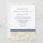 Dîner de mariée Bleu Beige Damask Invitation (Dos)