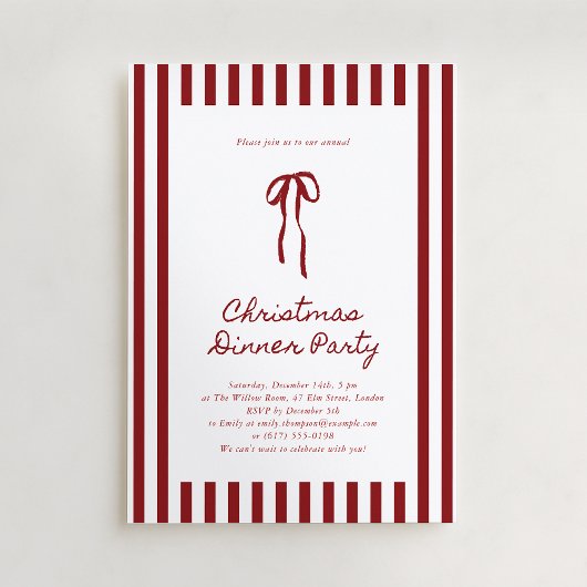 Dîner de Noël à rayures rouges Invitation