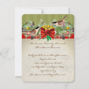 Dîner de Noël aux oiseaux vintages Invitation Part
