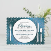 Dîner de Noël bleu chatoyant Invitation (Debout devant)