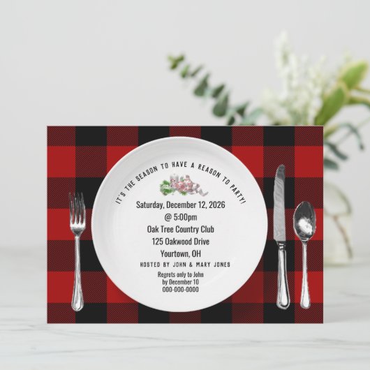 Dîner de Noël Buffalo Plaid Invitation (Debout devant)