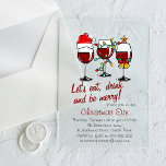 Dîner de Noël Cocktails Vins Lunettes<br><div class="desc">Soirée de Noël Diner Boissons Cocktails Vins Verres Noël Fête Acrylique Invitations comprend des verres à vin festifs avec cloches, lumières de Noël et chapeau de Père Noël. Ci-dessous, modifiez les détails pour refléter vos informations d'invitation de fête de Noël sur un arrière - plan opaque. Créé par Evco Holidays...</div>