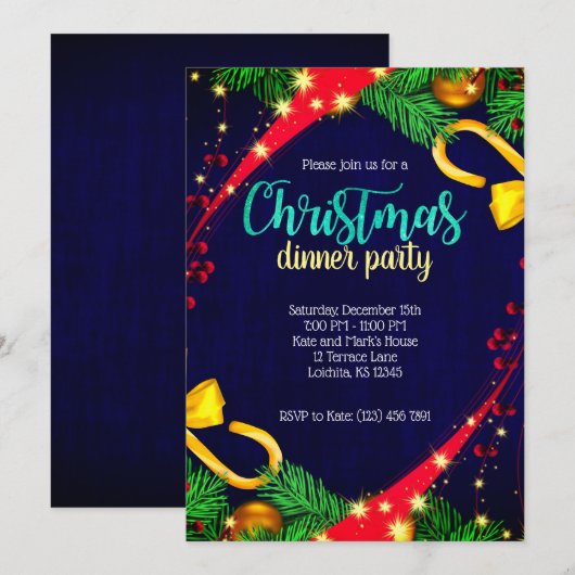 Dîner de Noël Couleurs Invitation (Devant / Derrière)