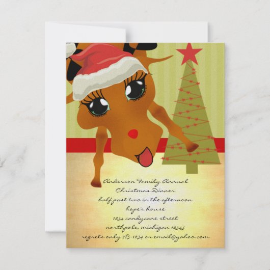 Dîner de Noël Cute Reindeer Invitation (Devant)