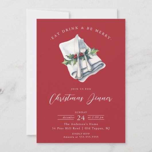 Dîner de Noël festif Invitation (Devant)