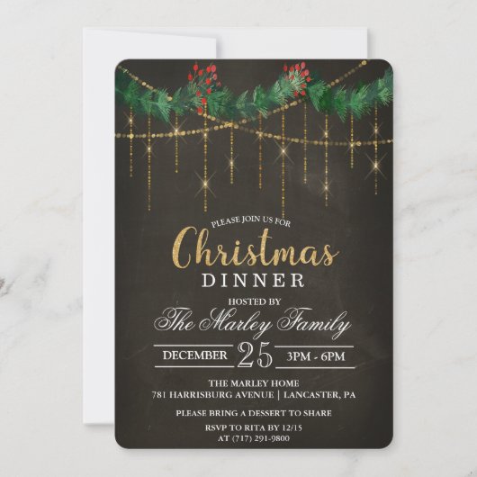 Dîner de Noël Fête Invitation (Devant)