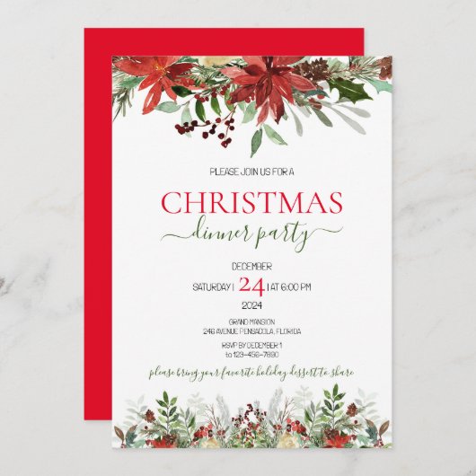 Dîner de Noël Invitation (Devant / Derrière)