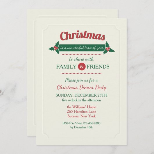Dîner de Noël Invitation (Devant / Derrière)