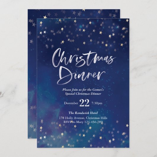 Dîner de Noël Invitation | étoiles de minuit (Devant / Derrière)
