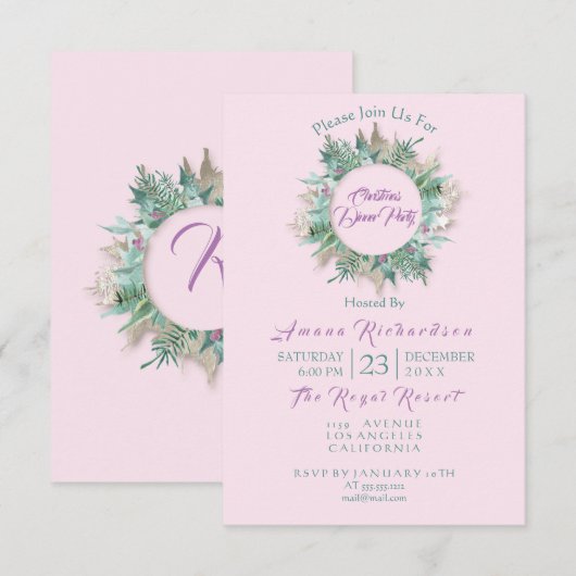Dîner de Noël Invitation Pink Purple Mint (Devant / Derrière)