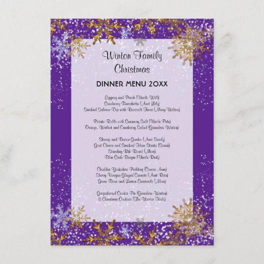 Dîner de Noël Menu Violet Cristaux de neige (Devant)