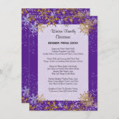Dîner de Noël Menu Violet Cristaux de neige (Devant / Derrière)
