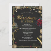 Dîner de Noël noir et or Invitation seulement (Devant)