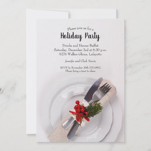 Dîner de Noël Plate de vacances Invitations (Devant)