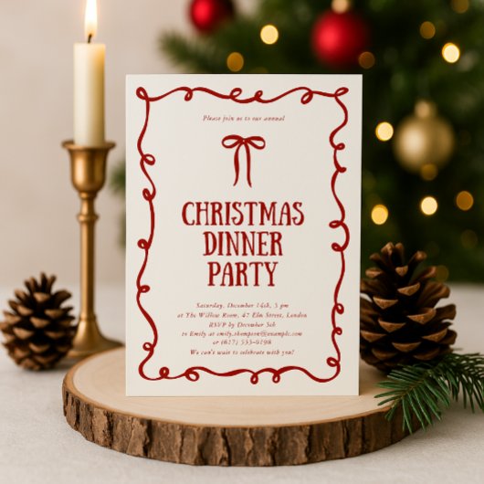 Dîner de Noël Red Bow Invitation