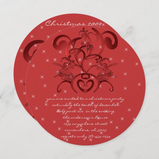 Dîner de Noël Red Swirl Invitations (Devant / Derrière)