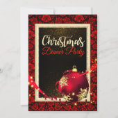 Dîner de Noël rouge glamour Damask Invitation (Devant)