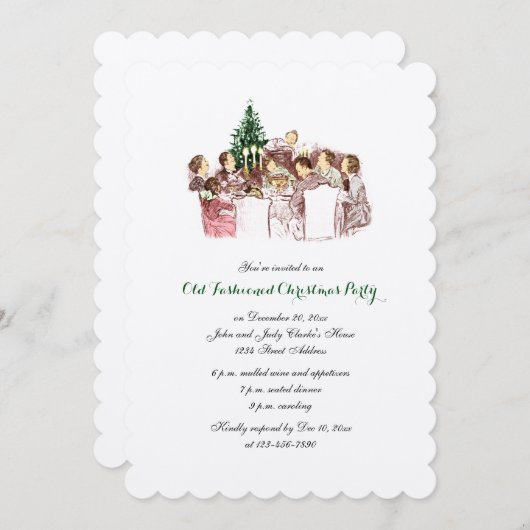 Dîner de Noël Vintage Fête Invitation (Devant / Derrière)