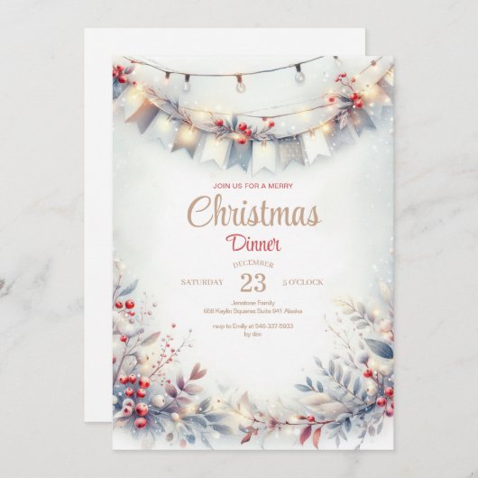 Dîner de Noël Watercolor Invitation (Devant / Derrière)