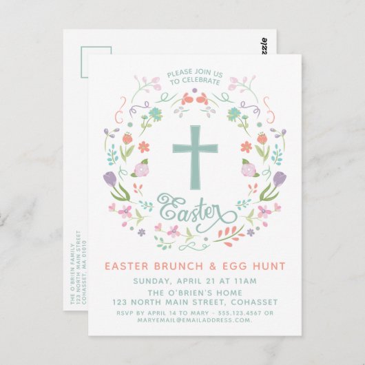 Dîner de Pâques, Brunch, Carte postale avec croix (Devant / Derrière)