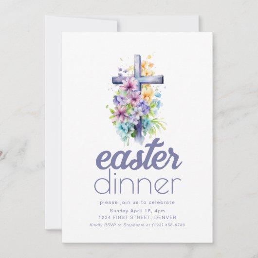 Dîner de Pâques simple Invitation Modèle avec croi (Devant)