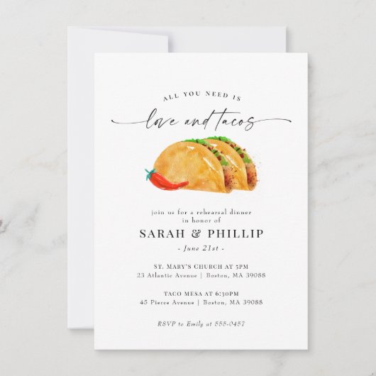 Dîner de répétition Amour et Tacos Invitation (Devant)