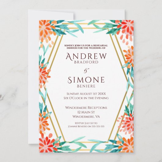 Dîner de répétition Art Déco Aquarelle Invitation (Devant)