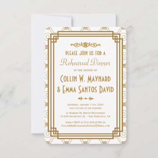 Dîner de répétition Art déco blanc Invitations (Devant)