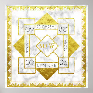 Dîner de répétition Art déco Mariage Marble Gold F