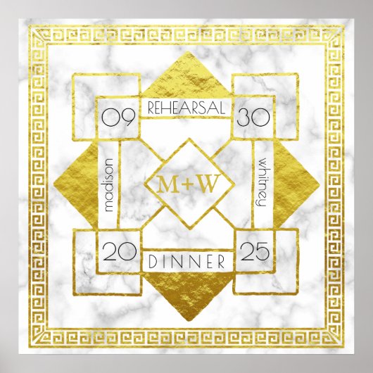 Dîner de répétition Art déco Mariage Marble Gold F (Devant)
