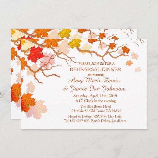 Dîner de répétition automne feuilles invitations a (Devant / Derrière)