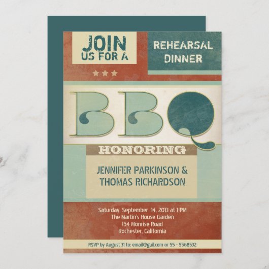 dîner de répétition barbecue invitation vintage (Devant / Derrière)