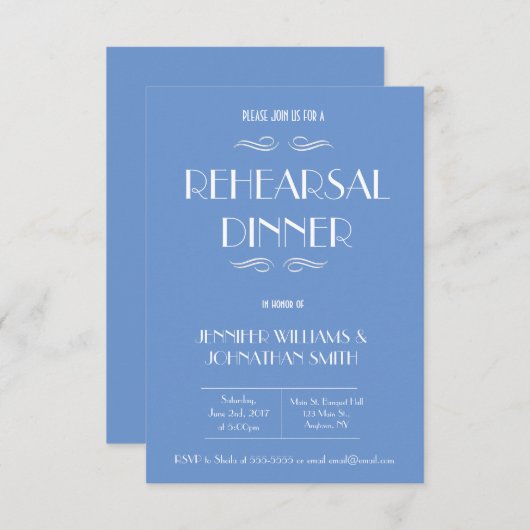 Dîner de répétition bleu et blanc Invitations (Devant / Derrière)