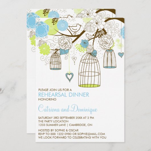 Dîner de répétition bleu et vert Invitation (Devant / Derrière)