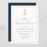 dîner de répétition bleu marine invitation<br><div class="desc">design nautique avec cadre or et élégante couleur bleu marine. Le texte et les couleurs peuvent être personnalisés.</div>