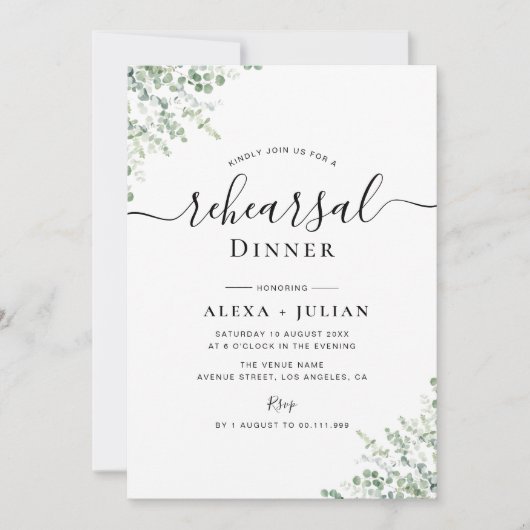 dîner de répétition bleu verdoyant invitation (Devant)