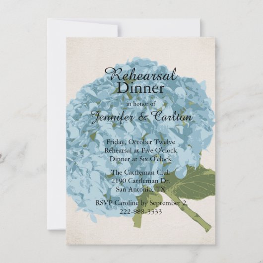 Dîner de répétition Blue Hydrangea Invitation (Devant)