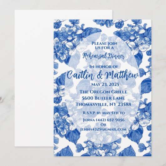 Dîner de répétition Blue Hydrangeas Invitation (Devant / Derrière)