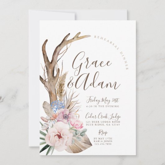 Dîner de répétition Boho Antler Invitation (Devant)