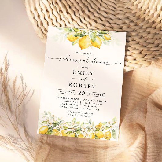 Dîner de répétition Citrus vert citron Invitation